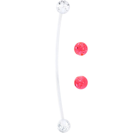 Pregnant Belly Button Ring Clear and Pink Glitter Pack Set