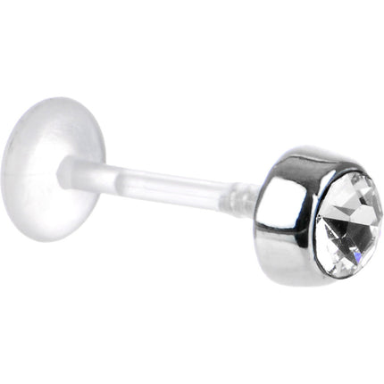 16G 3/8 Clear CZ Bioplast Tragus Labret Monroe