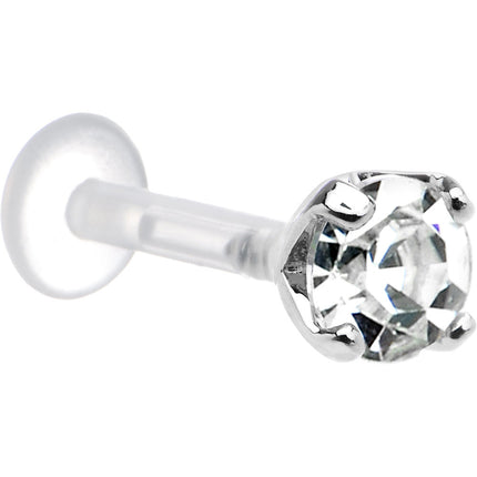 14G 5/16 Clear CZ Round Bioplast Tragus Labret Monroe
