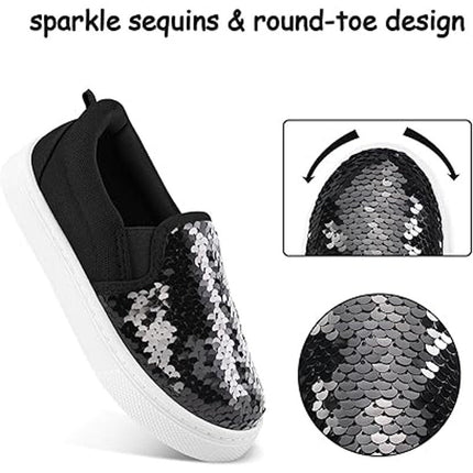 K KomForme Toddler Girls Size 8 Black Slip On Sneaker Sequin Canvas Shoes
