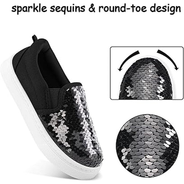 K KomForme Toddler Girls Size 8 Black Slip On Sneaker Sequin Canvas Shoes