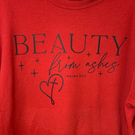 Upcycled Hand Printed Mens Large Jesus Beauty From Ashes Easter Crew Sweatshirt