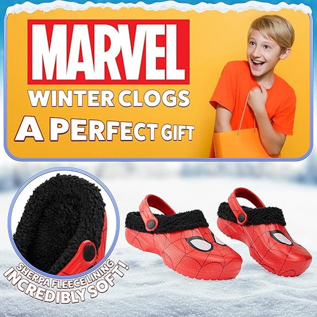 Marvel Spiderman Boys Size 3 Winter Clogs Fleece Lined Sandals House Shoes