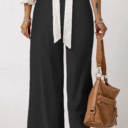 White Smocked Wide Waistband High Waist Wide Leg Pants