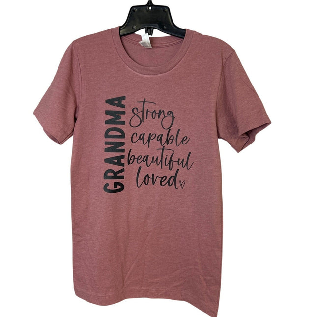 New Hand Printed Womens XS Grandma Strong Capable Loved Short Sleeve T Shirt
