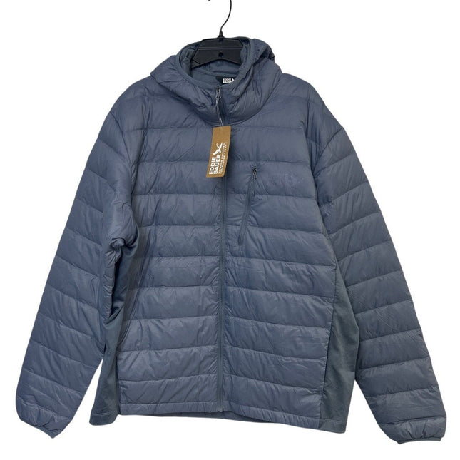 New Eddie Bauer Mens XL Blue Hooded Zip Up Soft Packable 550 Down Puffer Jacket