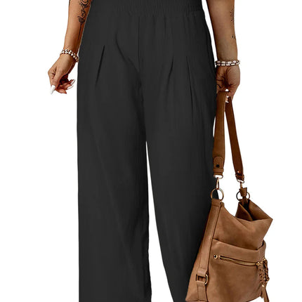 White Smocked Wide Waistband High Waist Wide Leg Pants