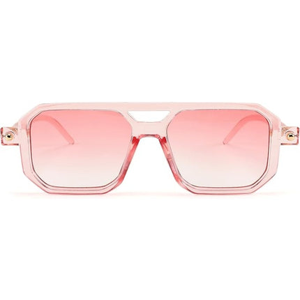 FEISEDY Pink Lens Vintage Square 70s Flat Aviator Sunglasses for Women