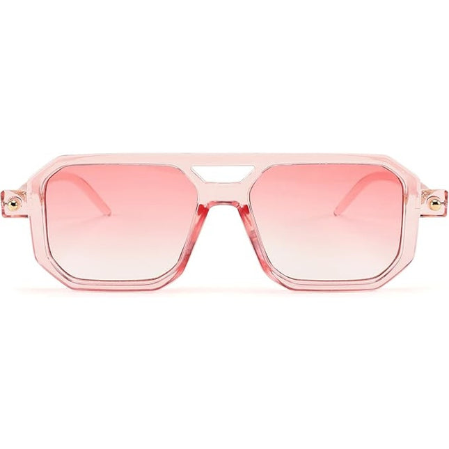 FEISEDY Pink Lens Vintage Square 70s Flat Aviator Sunglasses for Women