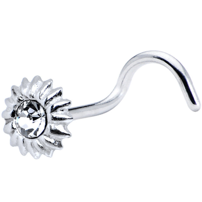 925 Clear Floral Flower Nose Ring Created with Crystals