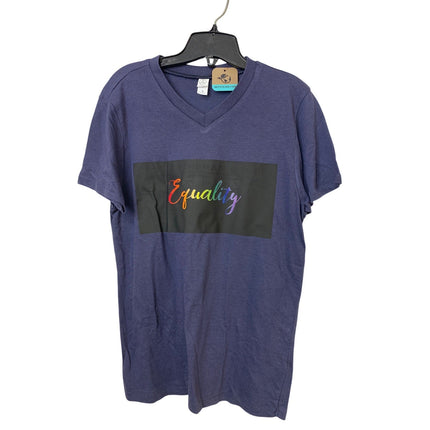 New Upcycled Hand Printed Womens Small Navy Rainbow Equality Pride VNeck Tee