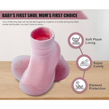 Dookeh Toddler Girls Size 5 Pink Sneakers Non Slip Soft Sole Sock Shoes