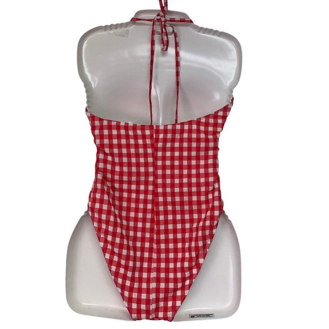 New Wild Fable Womens Large Red White Picnic Gingham Check One Piece Swim Suit