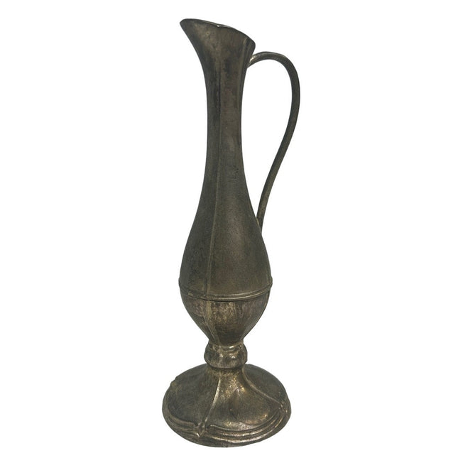 Vintage Silver Plated Tarnished Patina Scrollwork Bud Vase Mini Pitcher w Handle