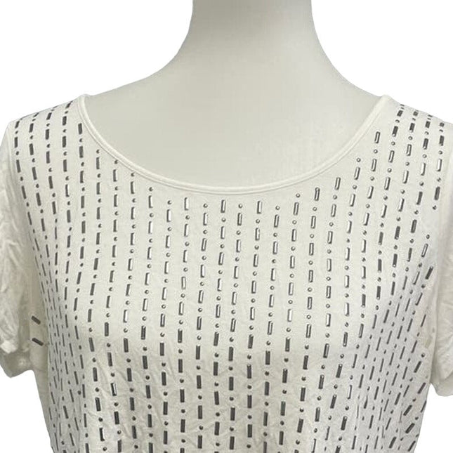 ANA Womens XL Short Sleeve Metal Studded Crew Neck Viscose Blend Blouse