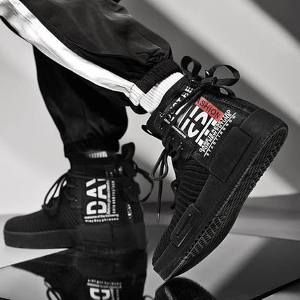 Runmaxx Mens Size 8 Black Sneakers Lace Up High Top Round Toe Skater Shoes
