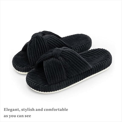 Chantomoo Womens Size 12 Black Corduroy Slippers Open Round Toe House Shoes