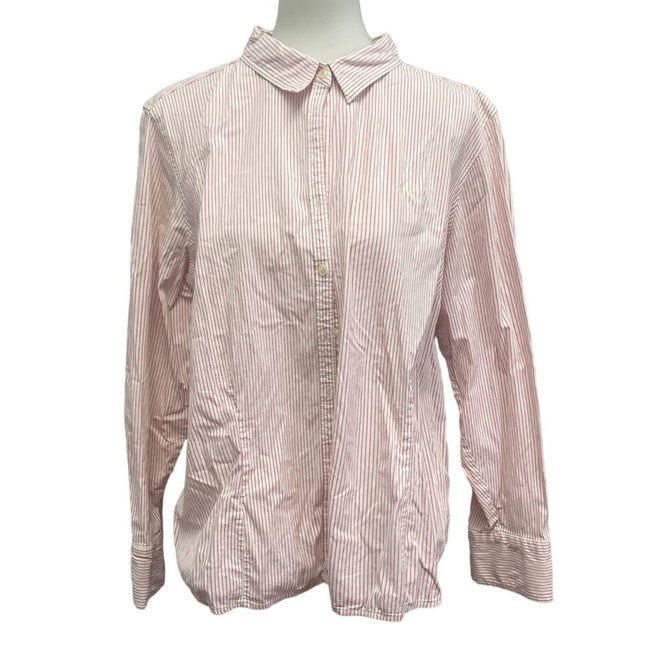 Izod Womens Plus Size 2X Long Sleeve Pink Stripe Button Down Collared Shirt