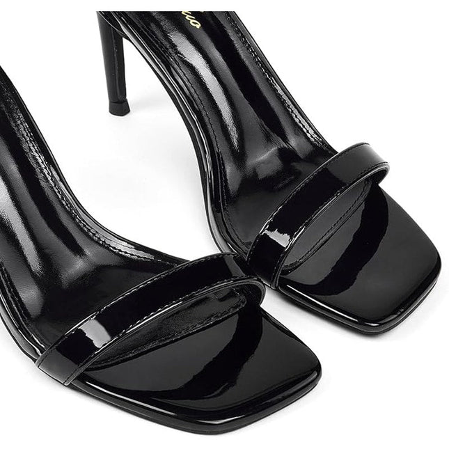 Genshuo Womens Size 9.5 Black 3.5" Heels Open Square Toe Ankle Strap Pumps Shoes