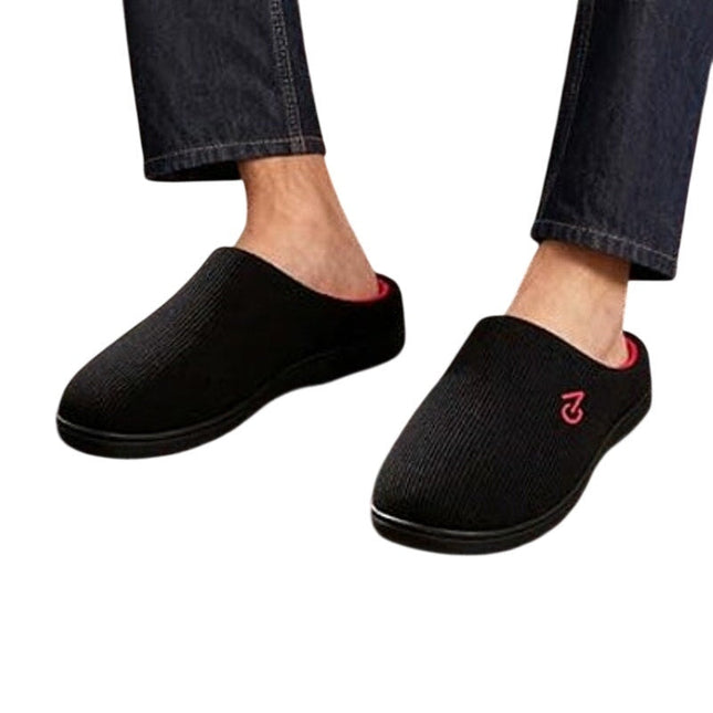 VeraCosy Mens Size 9/10 Red Black Slide On Memory Foam Rubber Sole Slippers