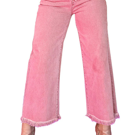 Peach Blossom Acid Washed High Rise Cropped Jeans