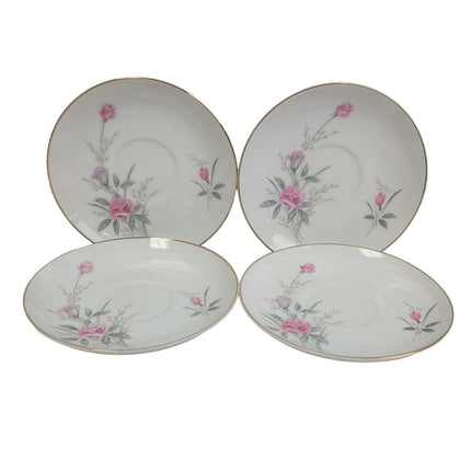 Set of 4 Vintage Golden Rose Flower Gold Rim Fine China Japan Teacups Saucers
