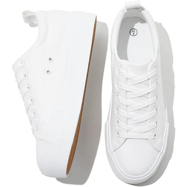 Sernial Womens Size 10 White Faux Leather Classic Lace Up Platform Walking Shoes