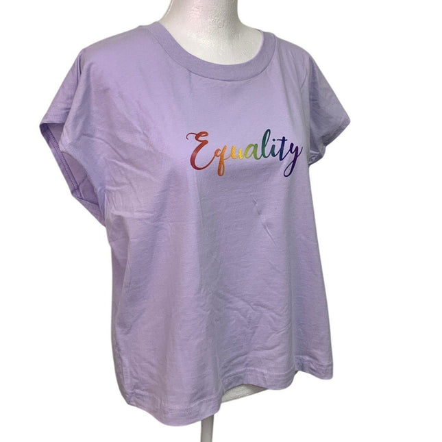 New Handprinted Womens Small Purple 100% Cotton Rainbow Equality Muscle Tee