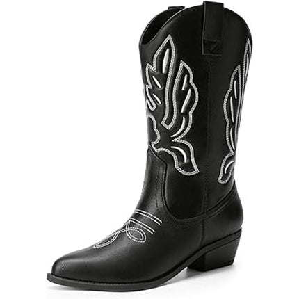 Dream Pairs Womens Size 6.5 Black Faux Leather 2" Heel Cowboy Western Boots