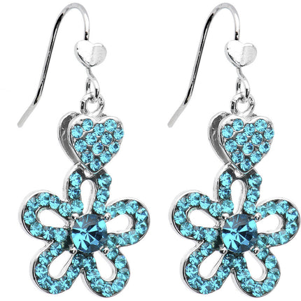 Illustrious Aqua Crystal Heart and Posy Flower Earrings