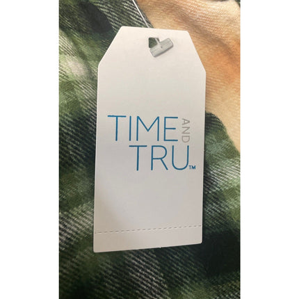 New Time and Tru Womens Large Long Sleeve Plaid Flannel Cotton Blend Hoodie