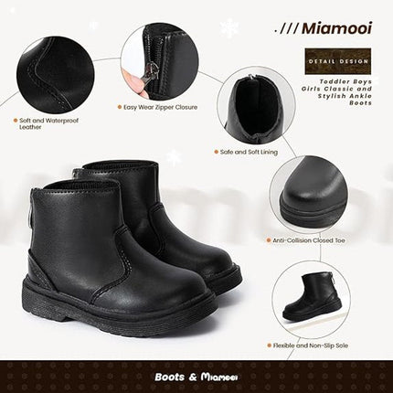Miamooi Toddler Girls Size 5.5 Black Boots Faux Leather Round Toe Back Zip Shoes
