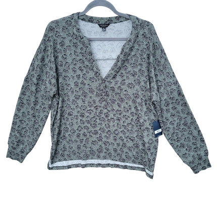 NWT New Lucky Brand Womens Small Leopard Print Viscose Long Sleeve Henley Top