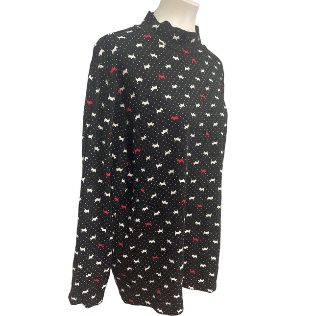 Croft & Barrow Womens Plus Size 3X Long Sleeve Scottie Dog Mock Turtleneck Top