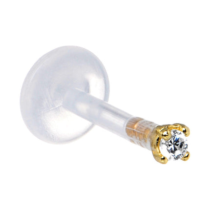 14k Gold 2.5mm CZ Bioplast Push In Labret Monroe Tragus