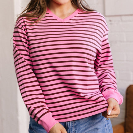 Novalee Stripe Drop Shoulder Long Sleeve Top