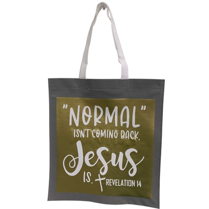 New Upcycled Hand Printed Normal Isn't Coming Back Jesus Is Shopper Tote Bag