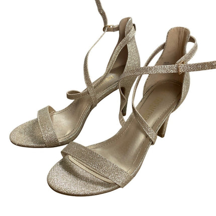Dream Pairs Womens 6.5 Gold Glitter 3" Heel Stiletto Open Toe Ankle Wrap Shoes