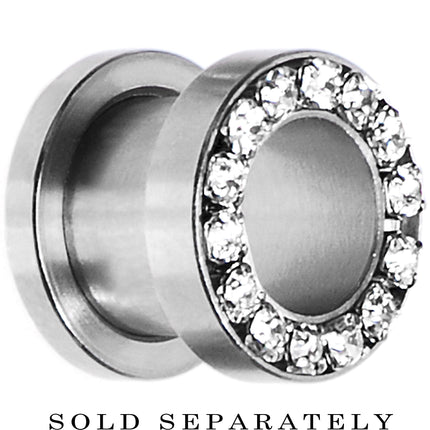 00G Stainless Steel Clear Gem Screw Fit Tunnel