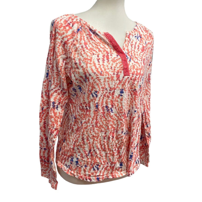 Basic Editions Womens Medium Long Sleeve PolyCotton V-Neck Polka Dot Top