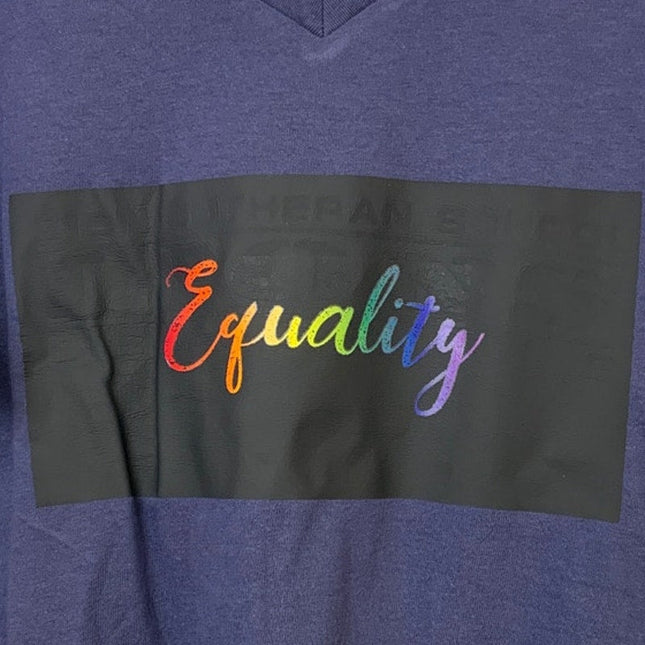 New Upcycled Hand Printed Womens Small Navy Rainbow Equality Pride VNeck Tee