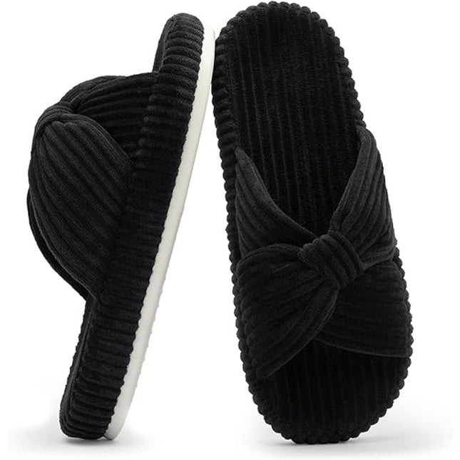 Chantomoo Womens Size 12 Black Corduroy Slippers Open Round Toe House Shoes