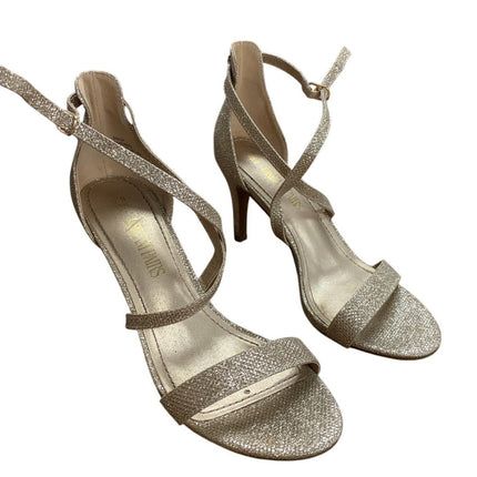Dream Pairs Womens 6.5 Gold Glitter 3" Heel Stiletto Open Toe Ankle Wrap Shoes
