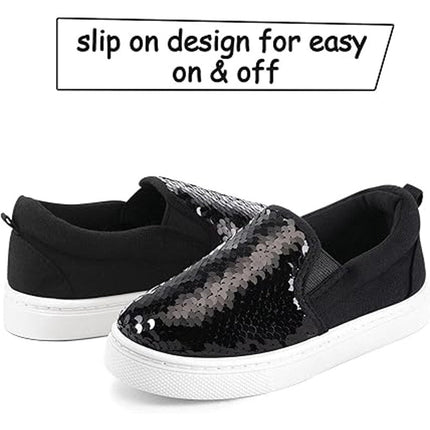 K KomForme Toddler Girls Size 8 Black Slip On Sneaker Sequin Canvas Shoes