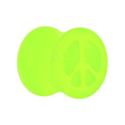 Acrylic Neon Green Peace Sign Tunnel Plug 2G to 20mm