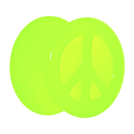 Acrylic Neon Green Peace Sign Tunnel Plug 2G to 20mm