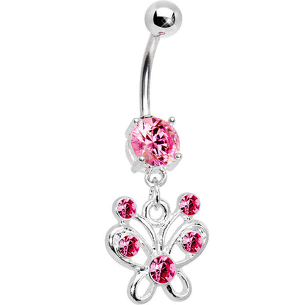 Pink Cubic Zirconia Butterfly Belly Ring