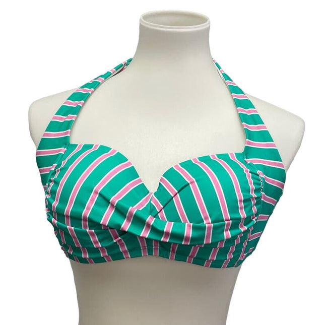 New Draper James Womens XS Striped UPF 50+ Neck Back Tie Halter Swim Top ONLY