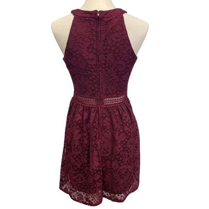 By & By Juniors Size 9 Sleeveless Lace Fit & Flare Wine Red Knee Length Dress