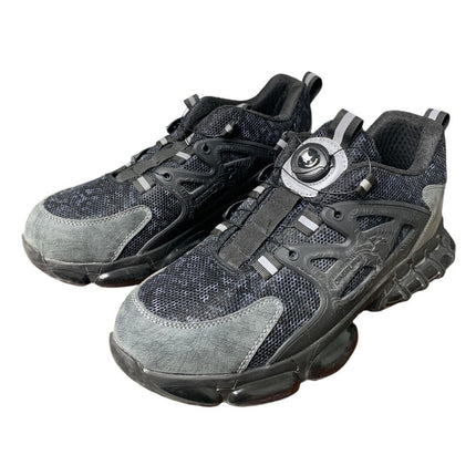 Qingruipai Mens 10.5 Black Mesh Steel Toe Puncture Proof Tightening Button Shoes